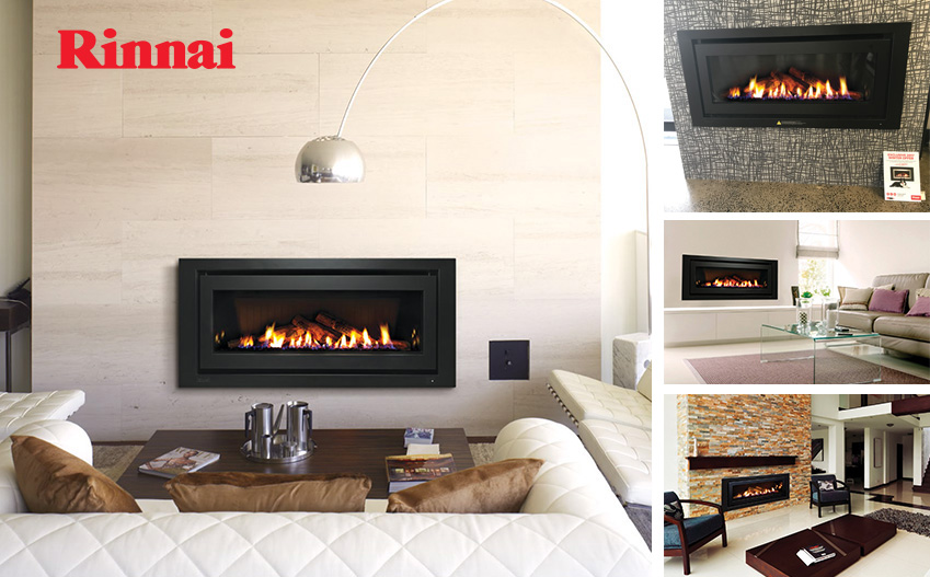 Rinnai_1250_Gas Log Fire logo collage